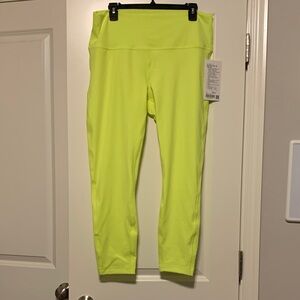 Lululemon Highlighter Yellow Wunder Under HR Leggings, 25 inch, Size 14, NWT